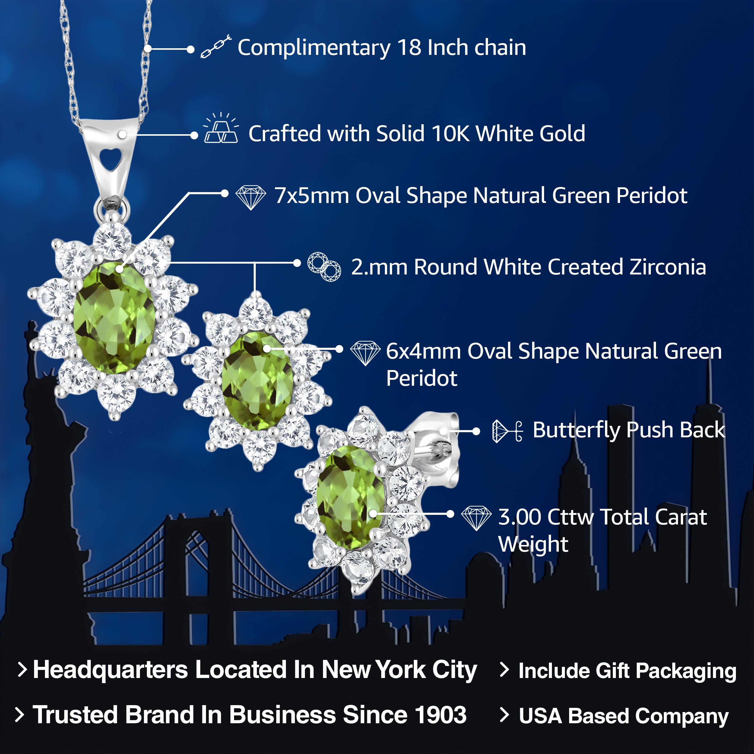 Pendant Earrings Set in 10K White Gold