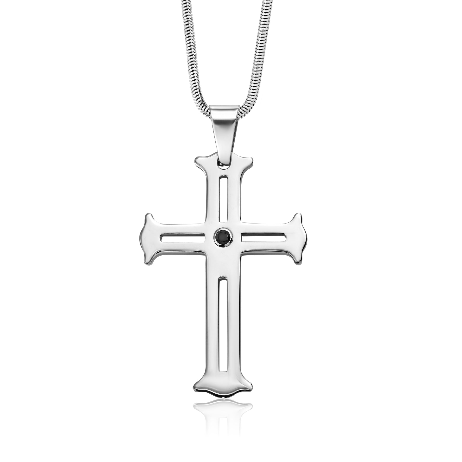 Lightweight Scratch-Proof Tungsten Carbide Cutout Black Diamond Cross Pendant Necklace 2MM with 22 Inch Stainless Steel Chain