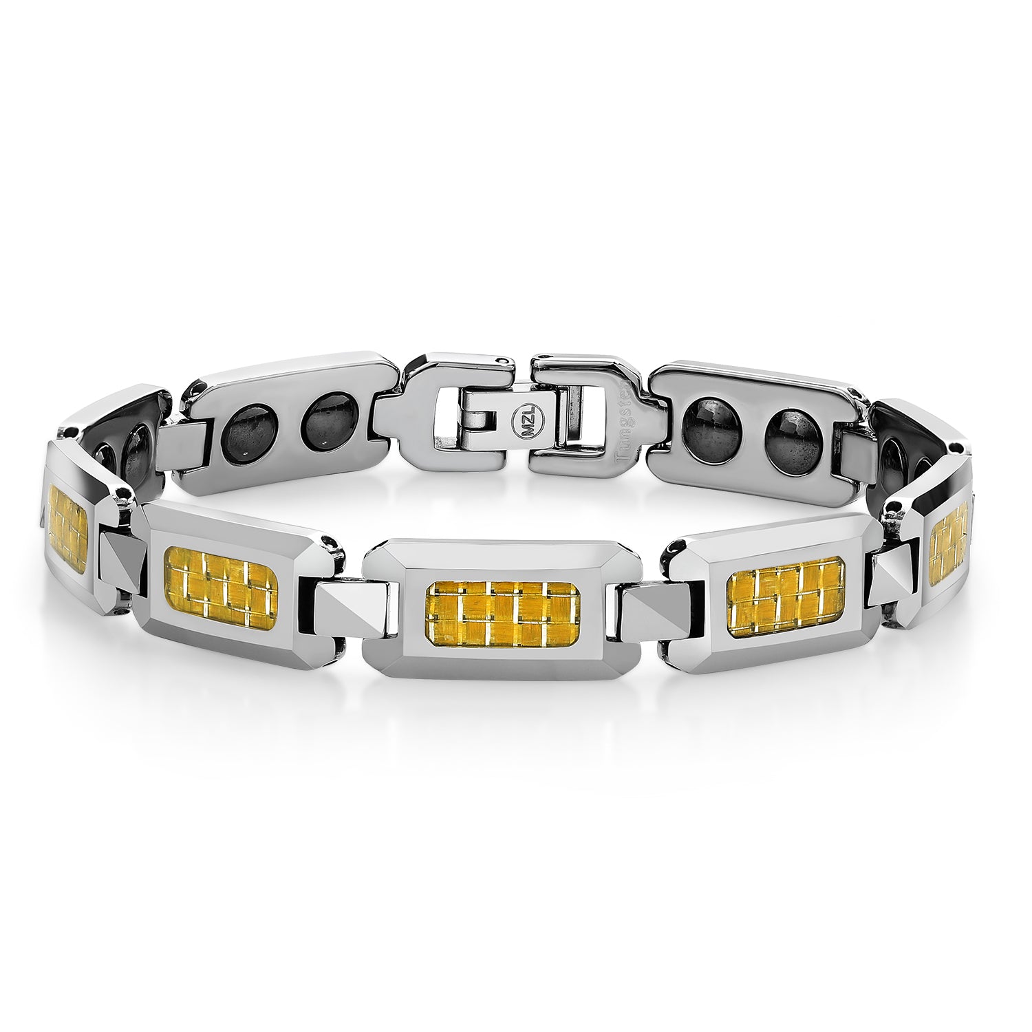 Men’s Yellow Carbon Fiber Tungsten Bracelet (8.25 Inches in Length with Fold-over Safety Clasp)