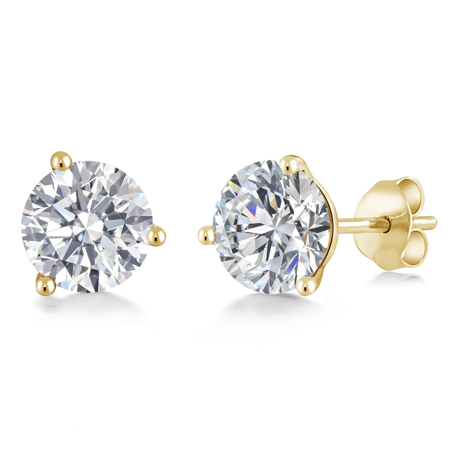 2 Cttw 14K Yellow Gold IGI Certified Lab Grown Diamond Martini Stud Earrings | Each 1 Ct Round 6.5MM | F-G Color | VS1 Clarity | Gold Earrings For Women Men