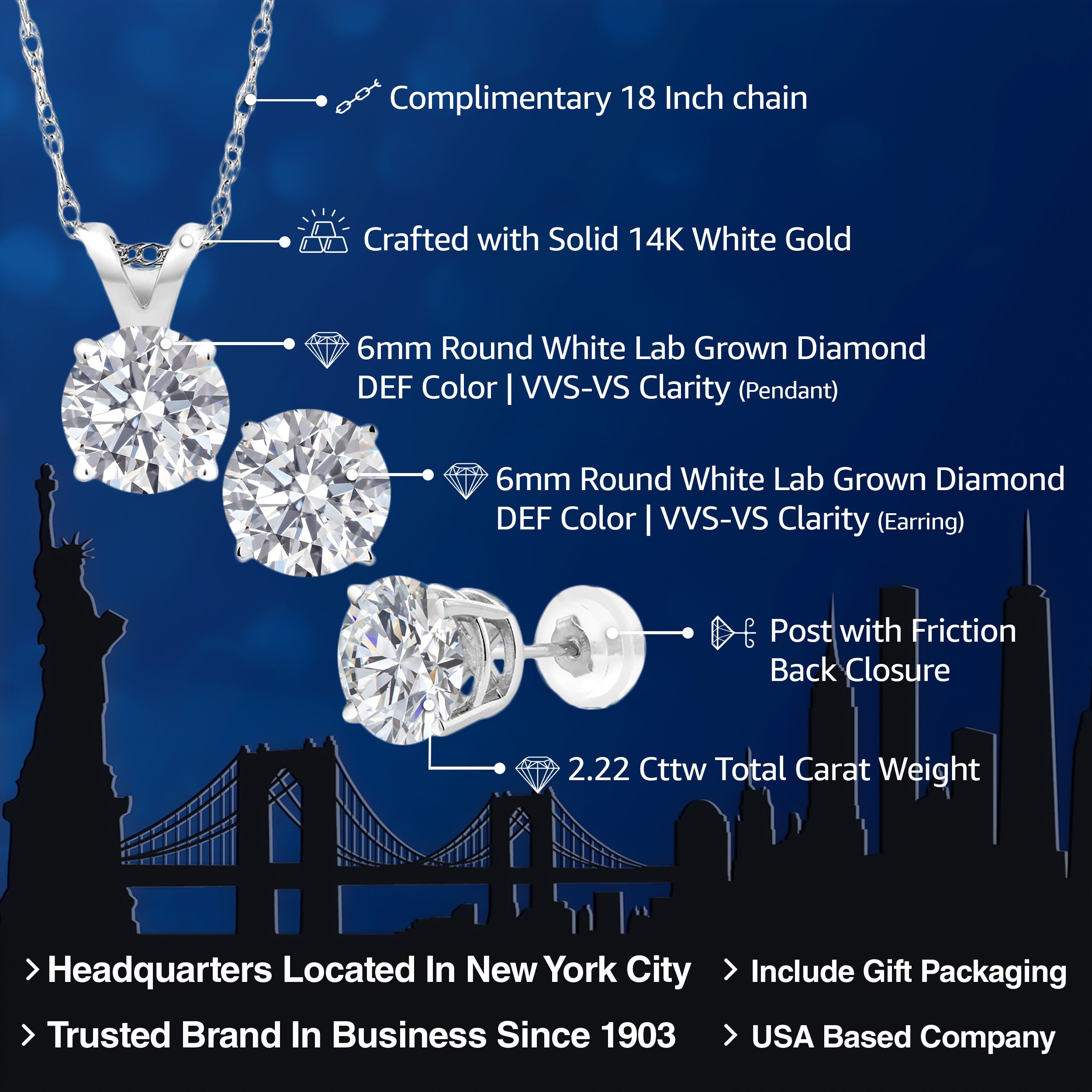 Pendant Earrings Set in 14K White Gold