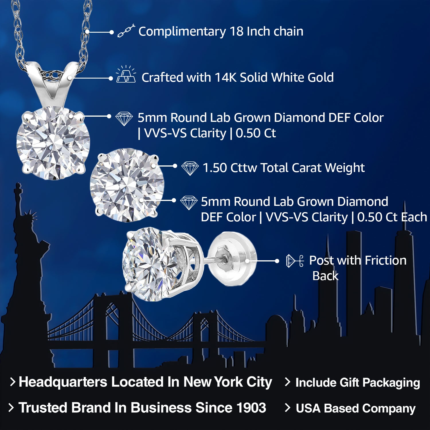 Pendant Earrings Set in 14K White Gold