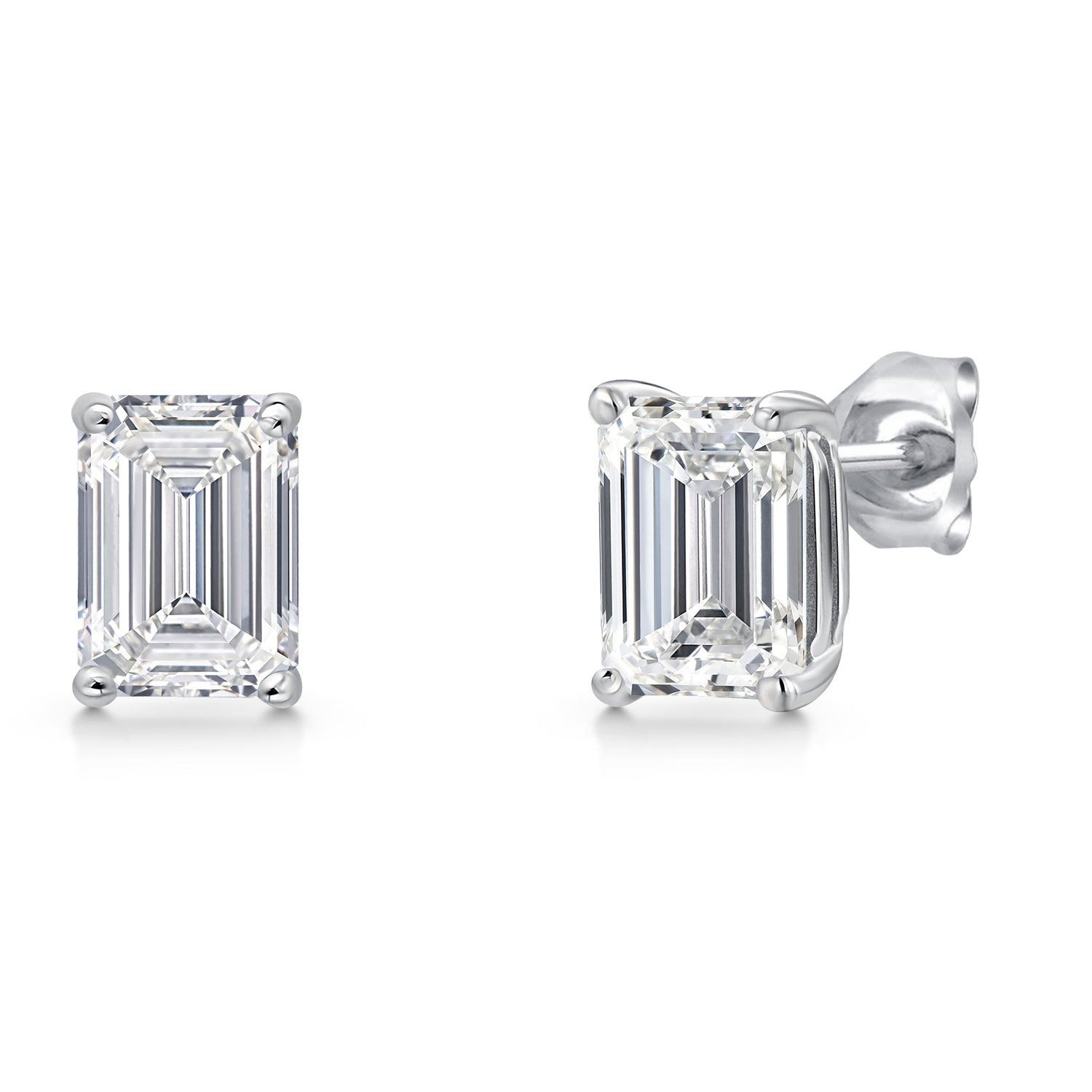 2.00 Cttw 14K White Gold IGI Certified Lab Grown Diamond Stud Basket Setting Earrings | Emerald Cut | F-G Color | VS1 Clarity | Double Notch | Gold Earrings For Women Men