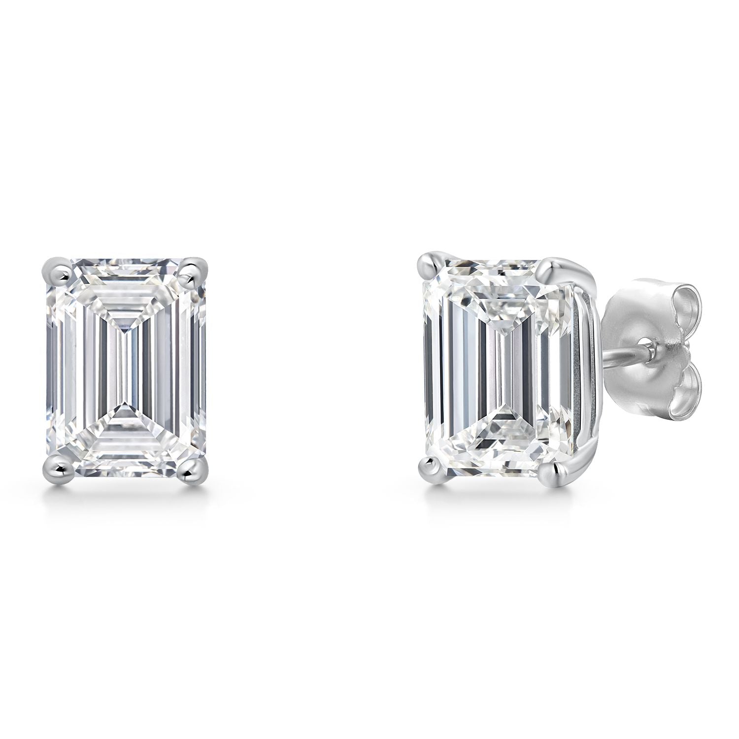 4.00 Cttw 14K White Gold IGI Certified Lab Grown Diamond Stud Basket Setting Earrings | Emerald Cut | F-G Color | VS1 Clarity | Double Notch | Gold Earrings For Women Men