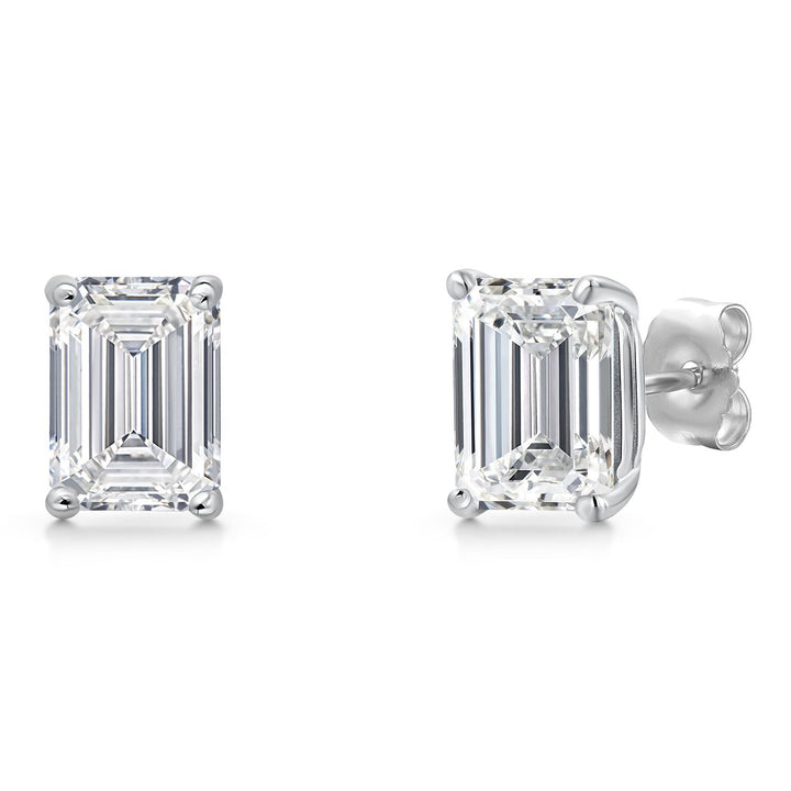 4.00 Cttw 14K White Gold IGI Certified Lab Grown Diamond Stud Basket Setting Earrings | Emerald Cut | F-G Color | VS Clarity | Double Notch | Gold Earrings For Women Men