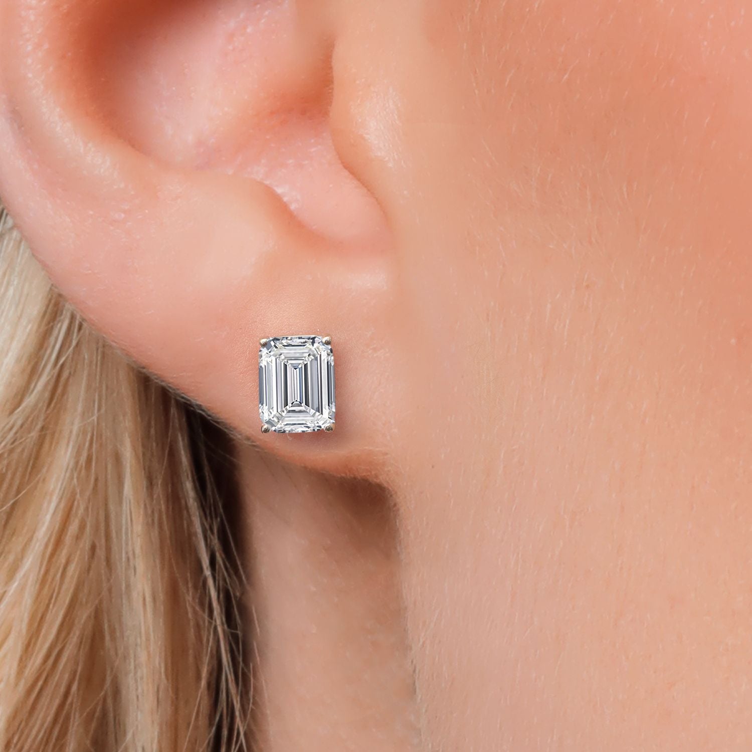 4.00 Cttw 14K White Gold IGI Certified Lab Grown Diamond Stud Basket Setting Earrings | Emerald Cut | F-G Color | VS1 Clarity | Double Notch | Gold Earrings For Women Men