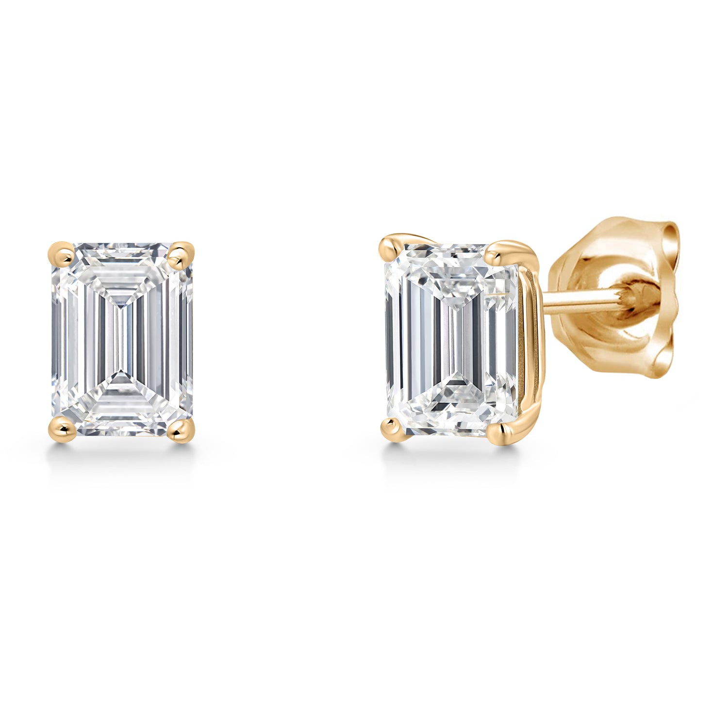 1.50 Cttw 14K Yellow Gold IGI Certified Lab Grown Diamond Stud Basket Setting Earrings | Emerald Cut | E-F Color | VS1 Clarity | Double Notch | Gold Earrings For Women Men