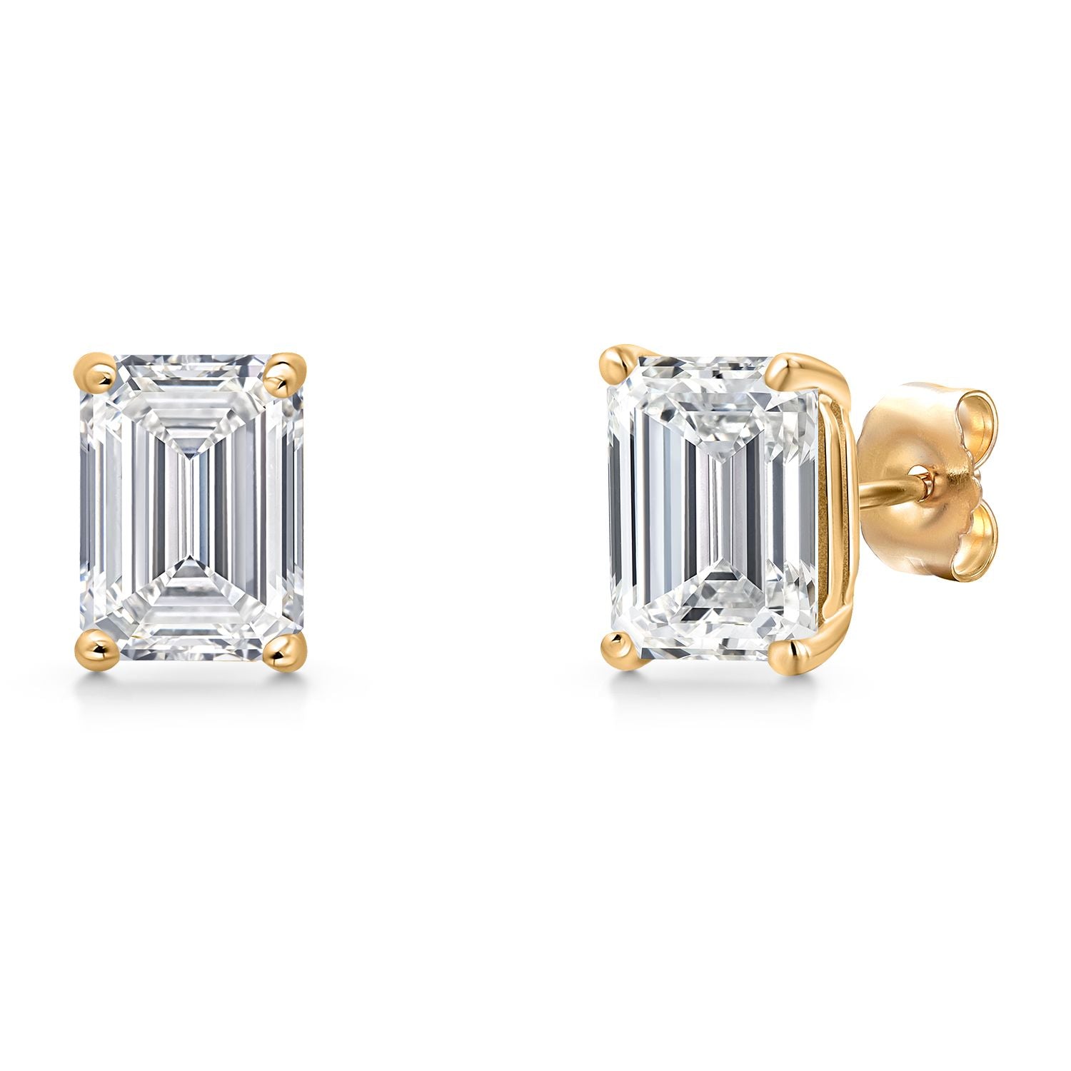 4.00 Cttw 14K Yellow Gold IGI Certified Lab Grown Diamond Stud Basket Setting Earrings | Emerald Cut | F-G Color | VS Clarity | Double Notch | Gold Earrings For Women Men