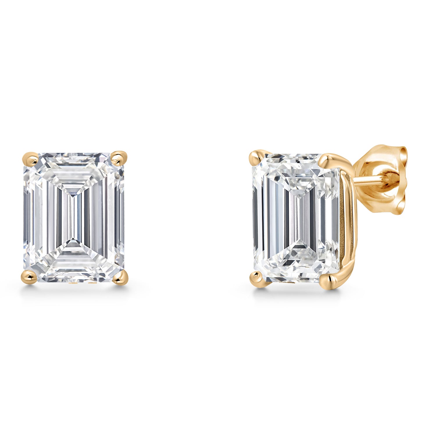 6.00 Cttw 14K Yellow Gold IGI Certified Lab Grown Diamond Stud Basket Setting Earrings | Emerald Cut | F-G Color | VS1 Clarity | Double Notch | Gold Earrings For Women Men