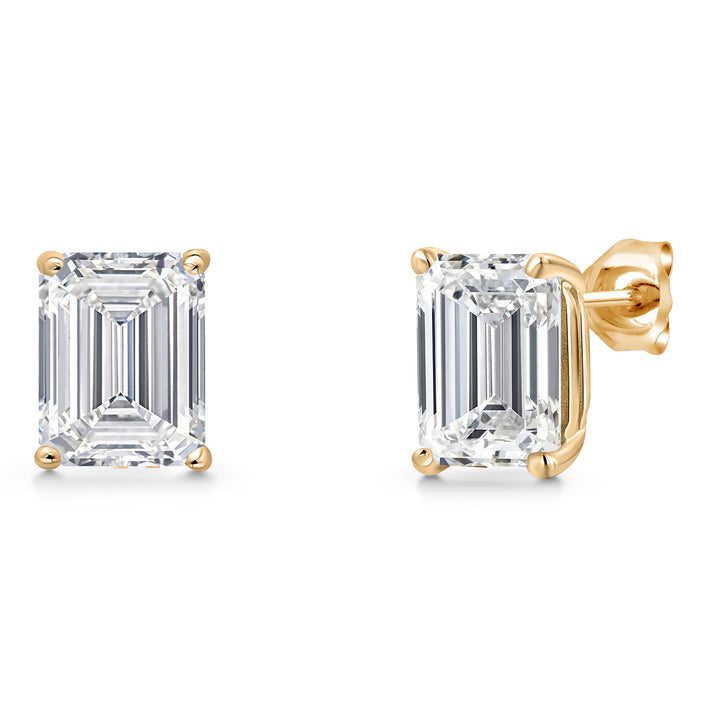 6.00 Cttw 14K Yellow Gold IGI Certified Lab Grown Diamond Stud Basket Setting Earrings | Emerald Cut | F-G Color | VS1 Clarity | Double Notch | Gold Earrings For Women Men