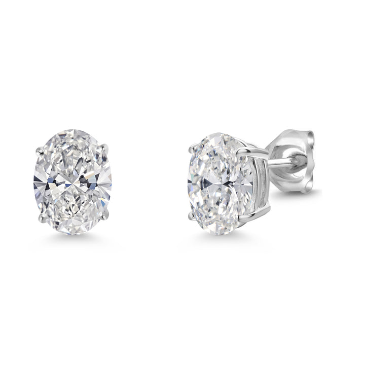 14K White Gold IGI Certified Lab Grown Diamond Stud Earrings | 2 Ct | VS1 Clarity | Oval Cut | F-G Color | Double Notch | Gold Earrings For Women Men