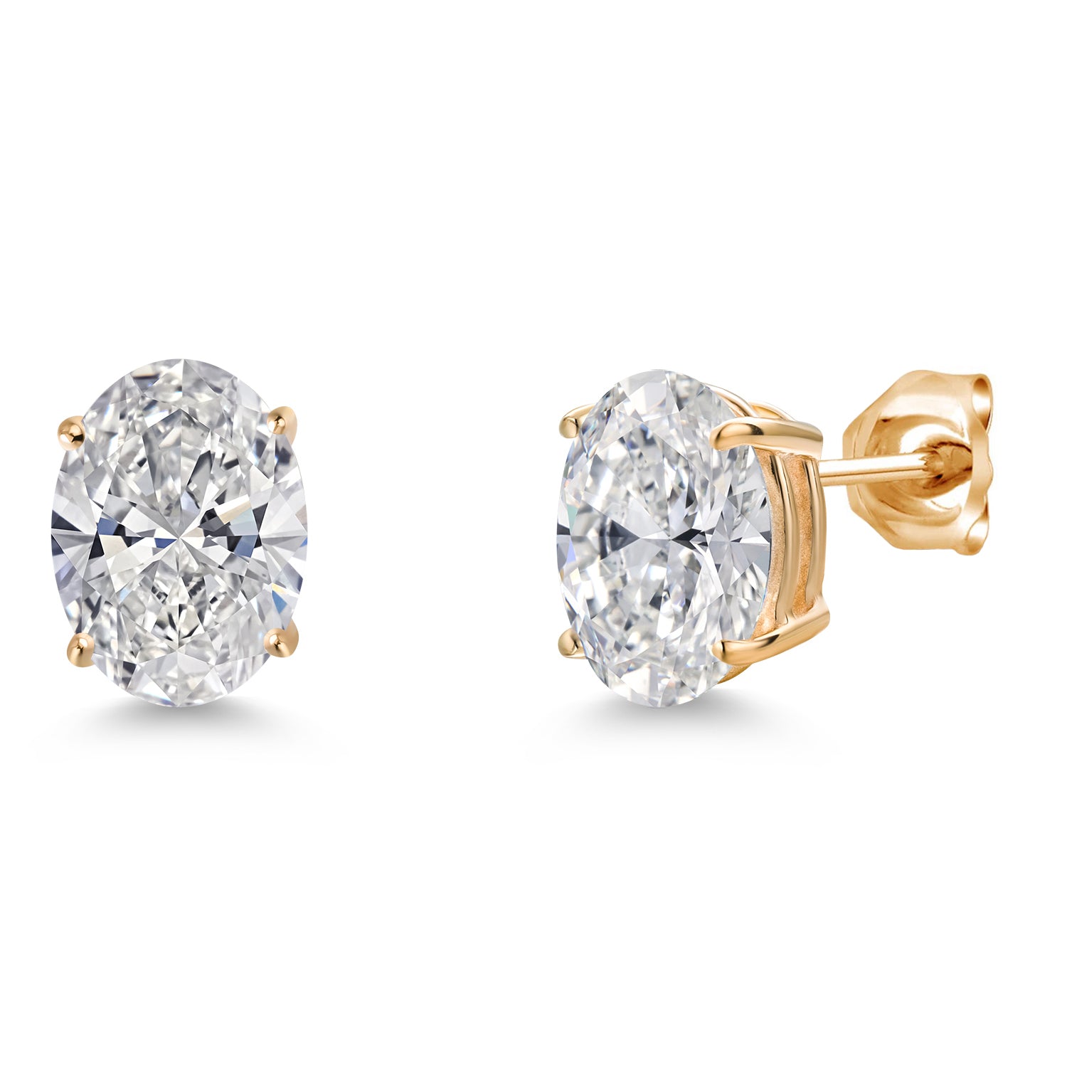 3 Cttw 14K Yellow Gold IGI Certified Lab Grown Diamond Stud Basket Setting Earrings | Oval Cut | F-G Color | VS1 Clarity | Double Notch | Gold Earrings For Women Men