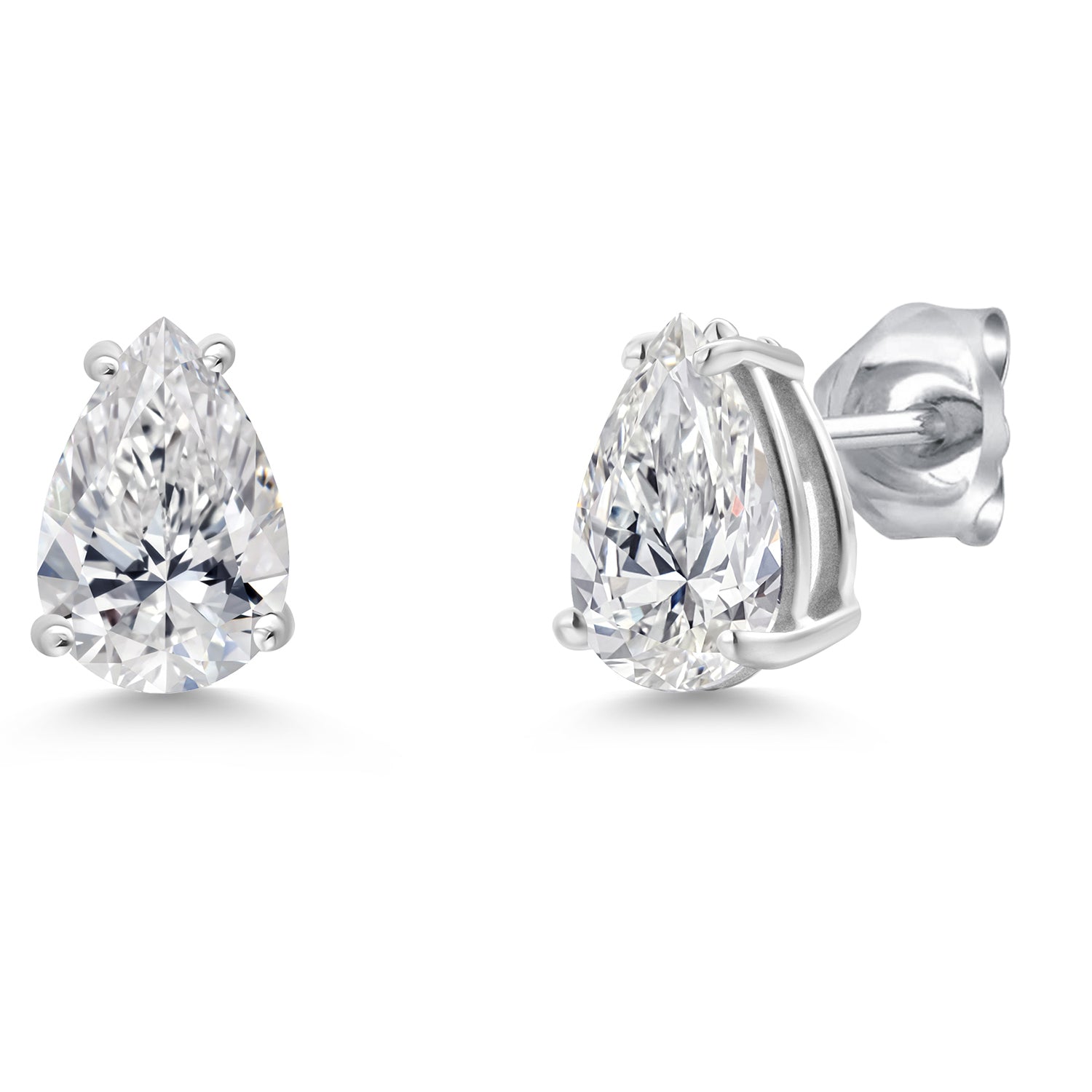 1.80 Ct 14K White Gold IGI Certified Lab Grown Diamond Stud Basket Setting Earrings | Pear Shaped | E-F Color | VS1-VS2 Clarity | Double Notch | Gold Earrings For Women Men