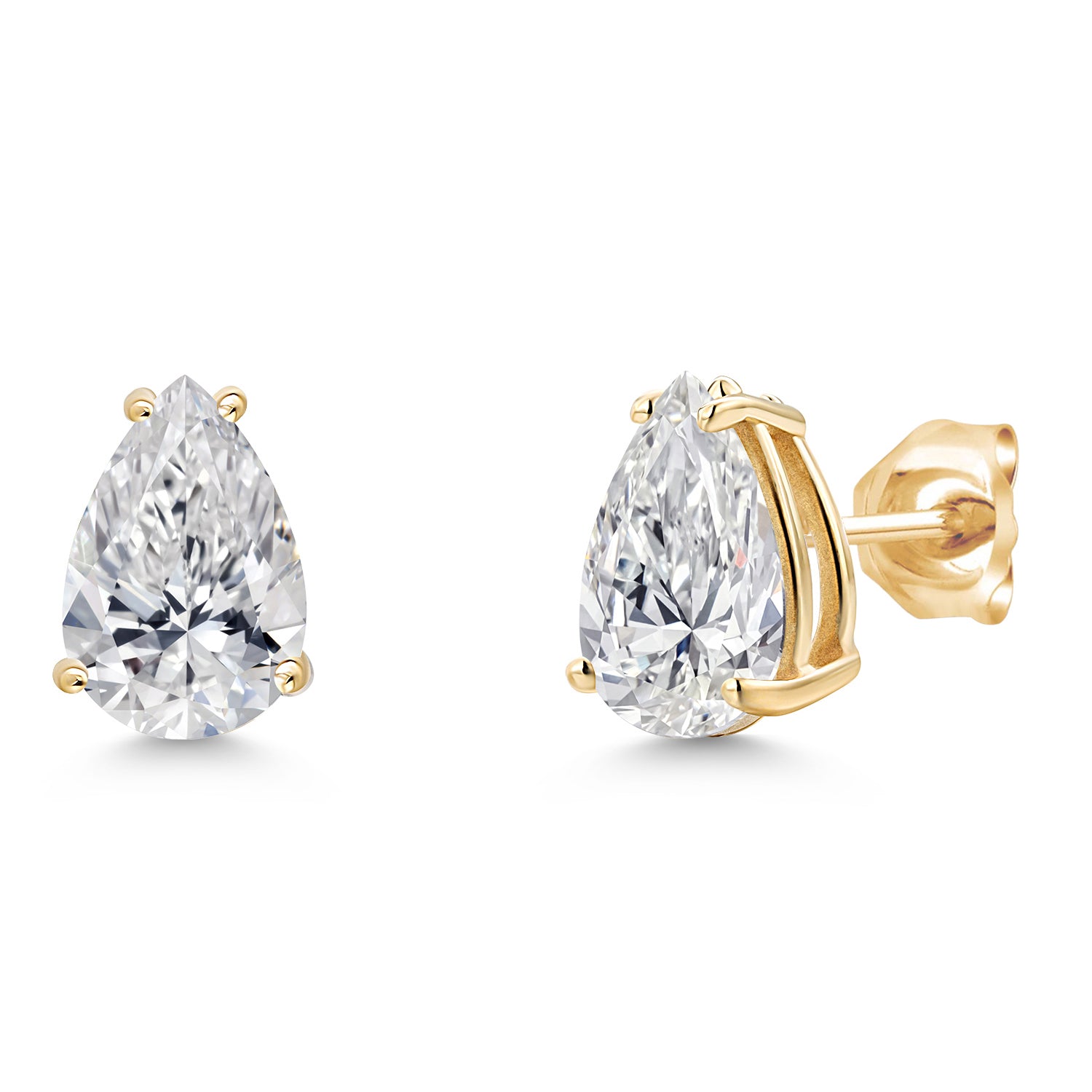 2 Cttw 14K Yellow Gold IGI Certified Lab Grown Diamond Stud Basket Setting Earrings | Pear Shaped | F-G Color | VS1 Clarity | Double Notch | Gold Earrings For Women Men