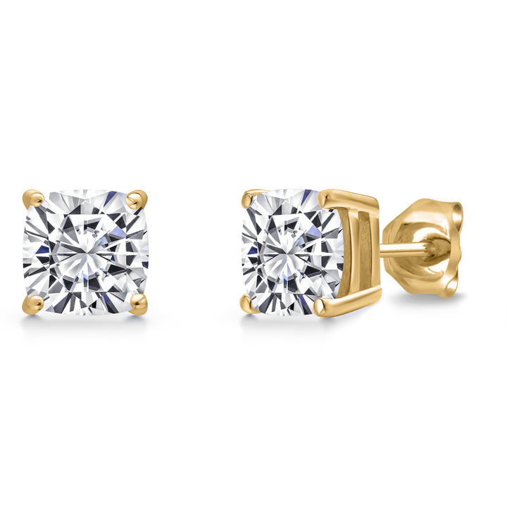 2.00 Cttw 14K Yellow Gold IGI Certified Lab Grown Diamond Stud Basket Setting Earrings | Cushion Cut | F-G Color | VS Clarity | Double Notch | Gold Earrings For Women Men