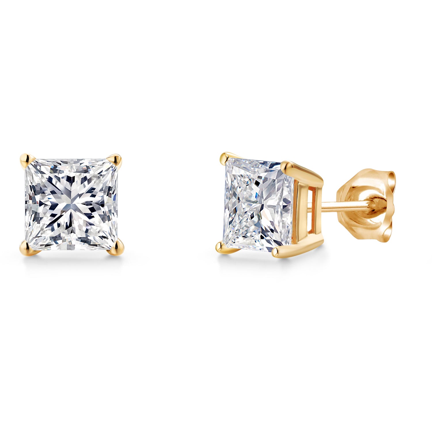 2.00 Ct Princess Cut 14K Yellow Gold IGI Certified Lab Grown Diamond Stud Earrings |  E-F Color | VS1 Clarity | Gold Earrings For Women Men