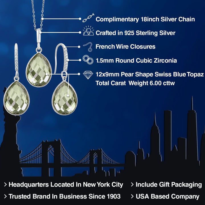 Pendant Earrings Set in 925 Sterling Silver