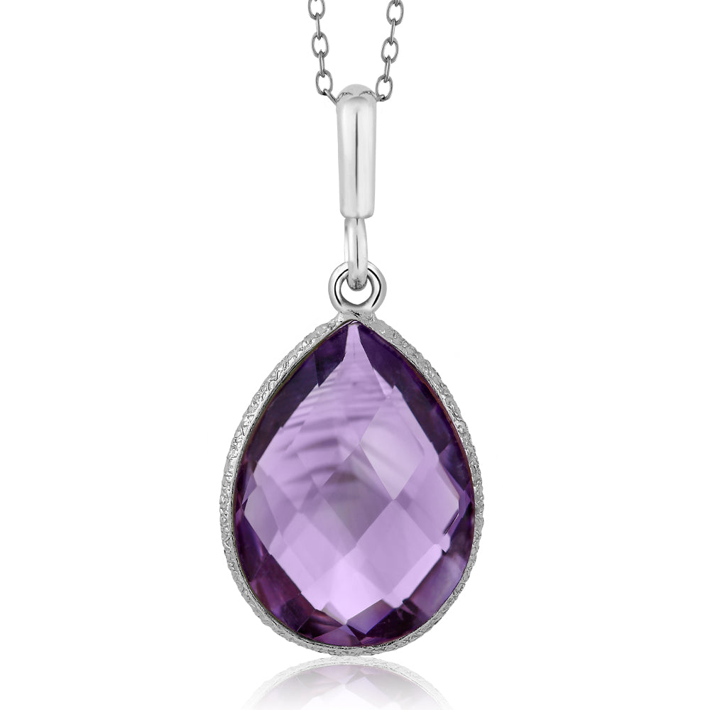 6.50 Cttw Amethyst Teardrop Pendant Necklace For Women In 925 Sterling Silver | Pear Shape 16X12MM | Gemstone Birthstone | With 18 Inch Silver Chain