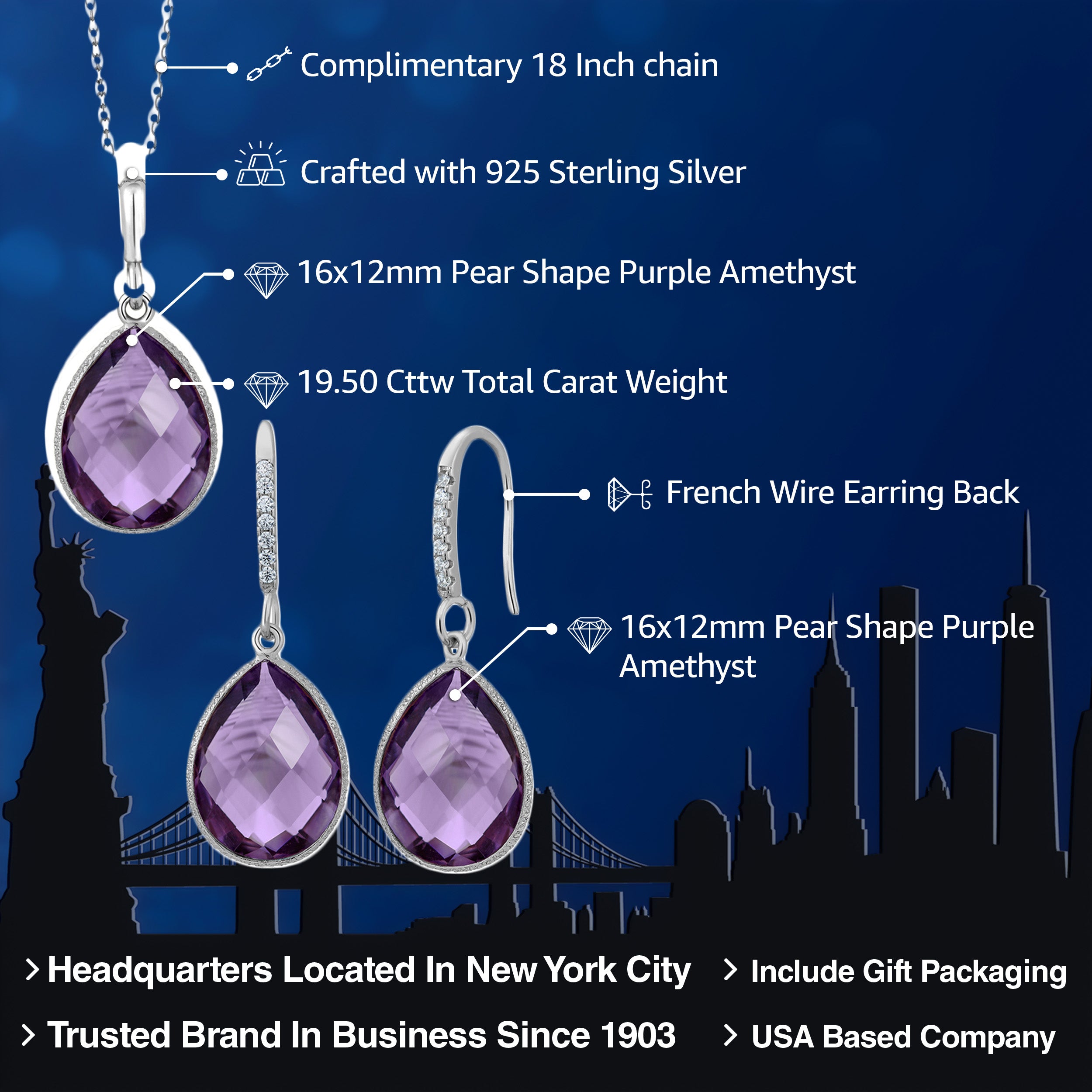 Pendant Earrings Set in 925 Sterling Silver