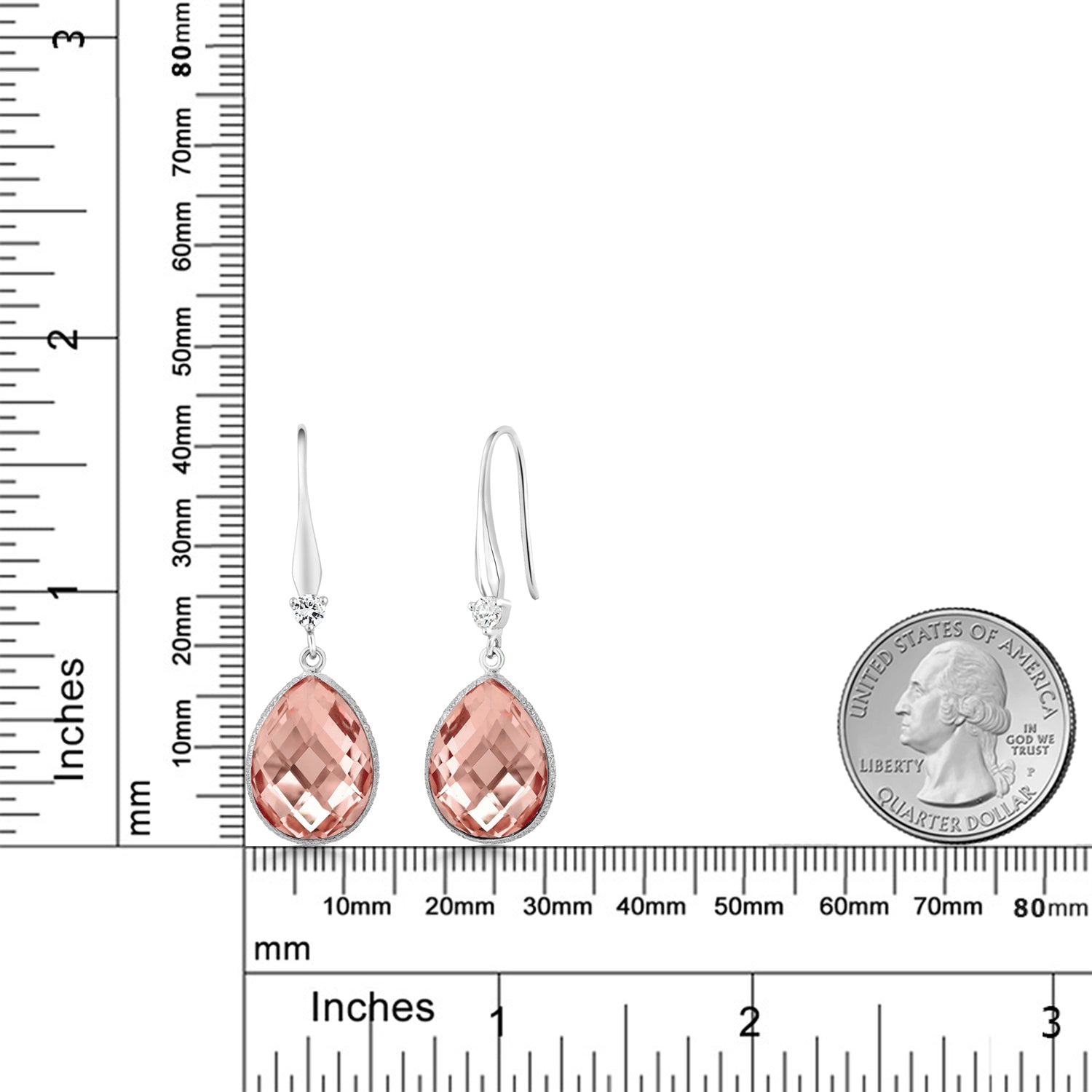 14.00 Cttw Nano Morganite Wire Drop Dangle Earrings For Women In 925 Sterling Silver | Earrings Length 42X12MM | Gemstone Birthstone | Pear Shape 16X12MM