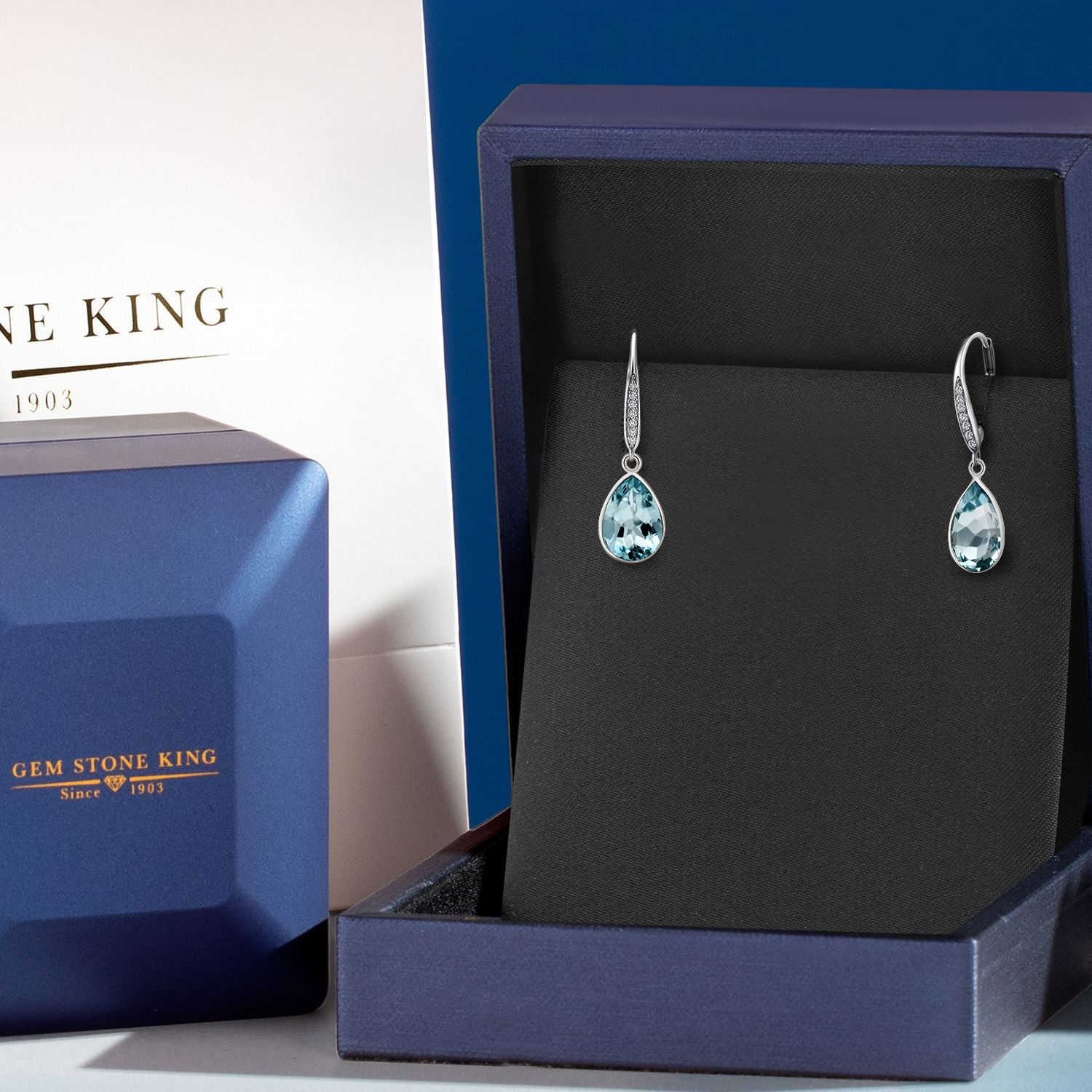 6.00 Cttw Pear Shape Blue Topaz and Lab Grown Diamond 925 Sterling Silver Dangle Earrings