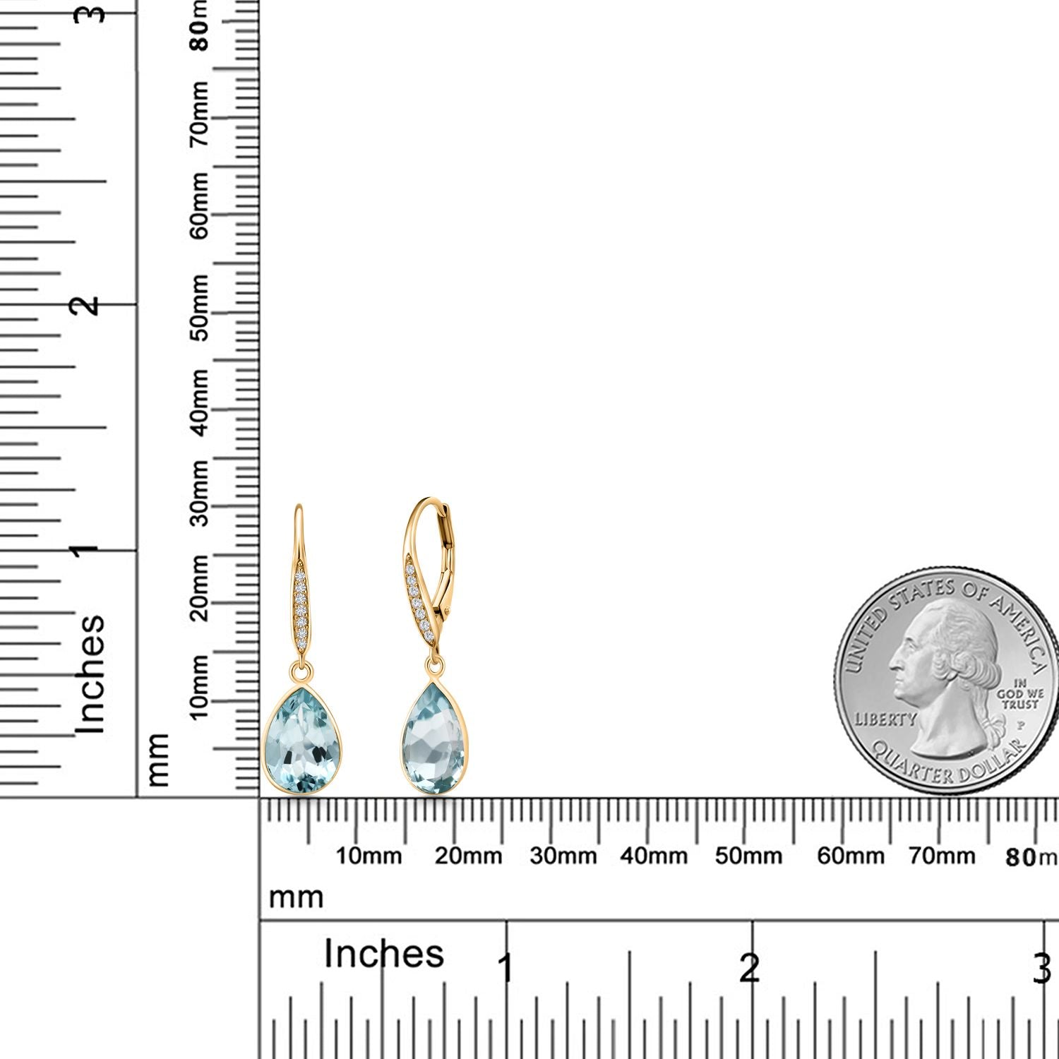 6.00 Cttw Pear Shape Blue Topaz and Lab Grown Diamond 18K Yellow Gold Plated Silver Dangle Earrings