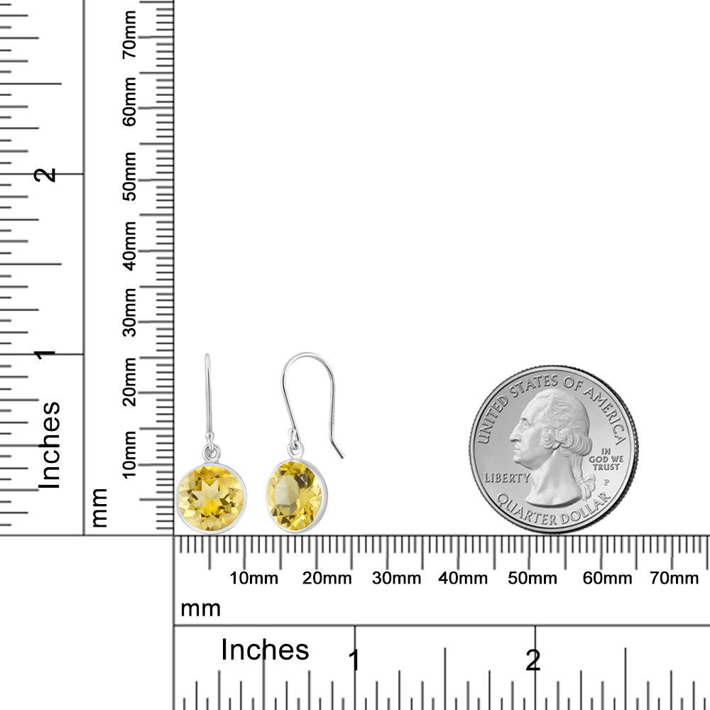 925 Sterling Silver Citrine Dangle Earrings For Women (4.00 Cttw, Gemstone Birthstone Round 9MM)