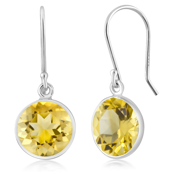 925 Sterling Silver Citrine Dangle Earrings For Women (4.00 Cttw, Gemstone Birthstone Round 9MM)