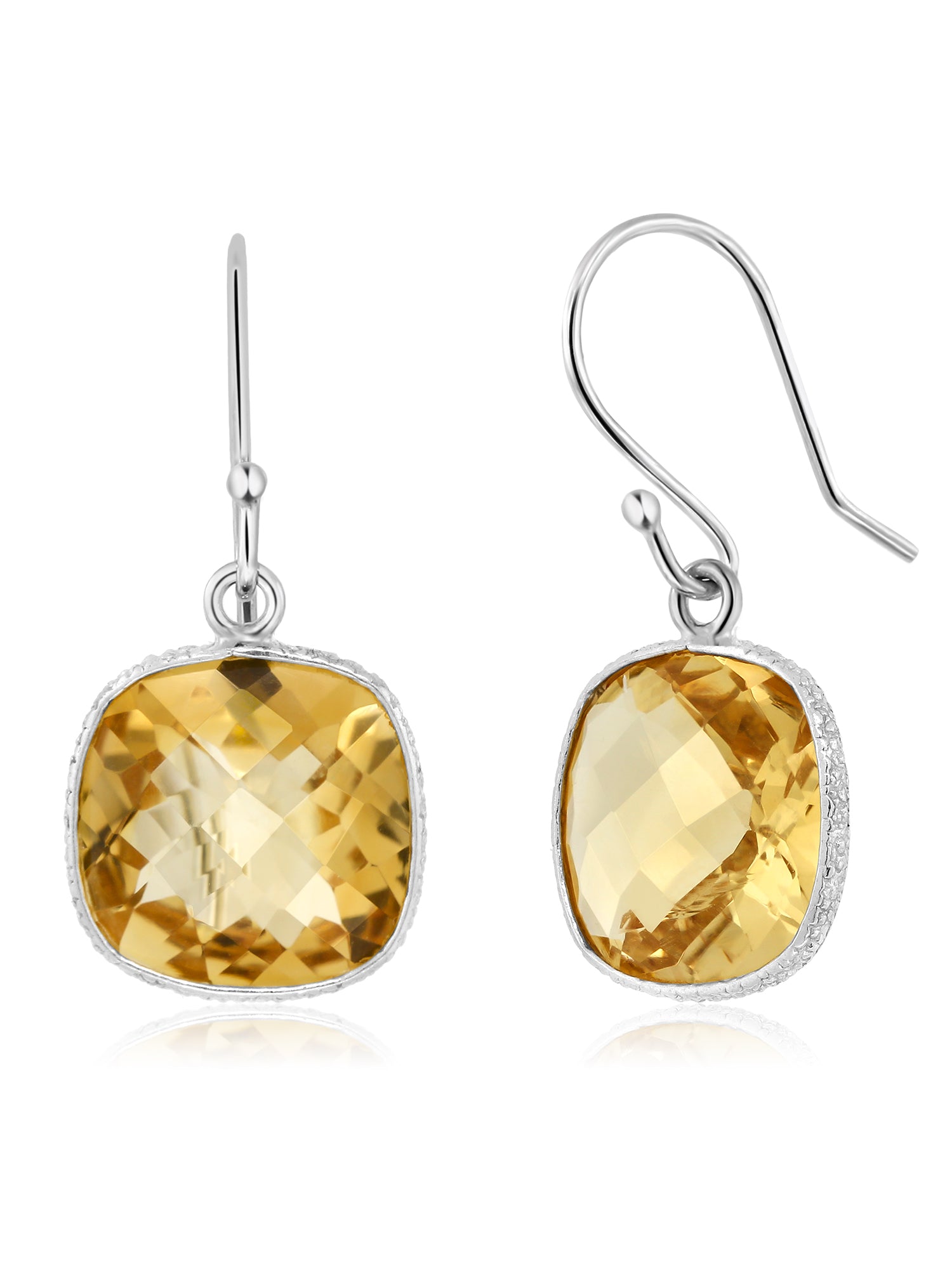 925 Sterling Silver Yellow Citrine Stud Dangle Earrings For Women (10.00 Cttw, Gemstone Birthstone, 11MM Cushion Cut)