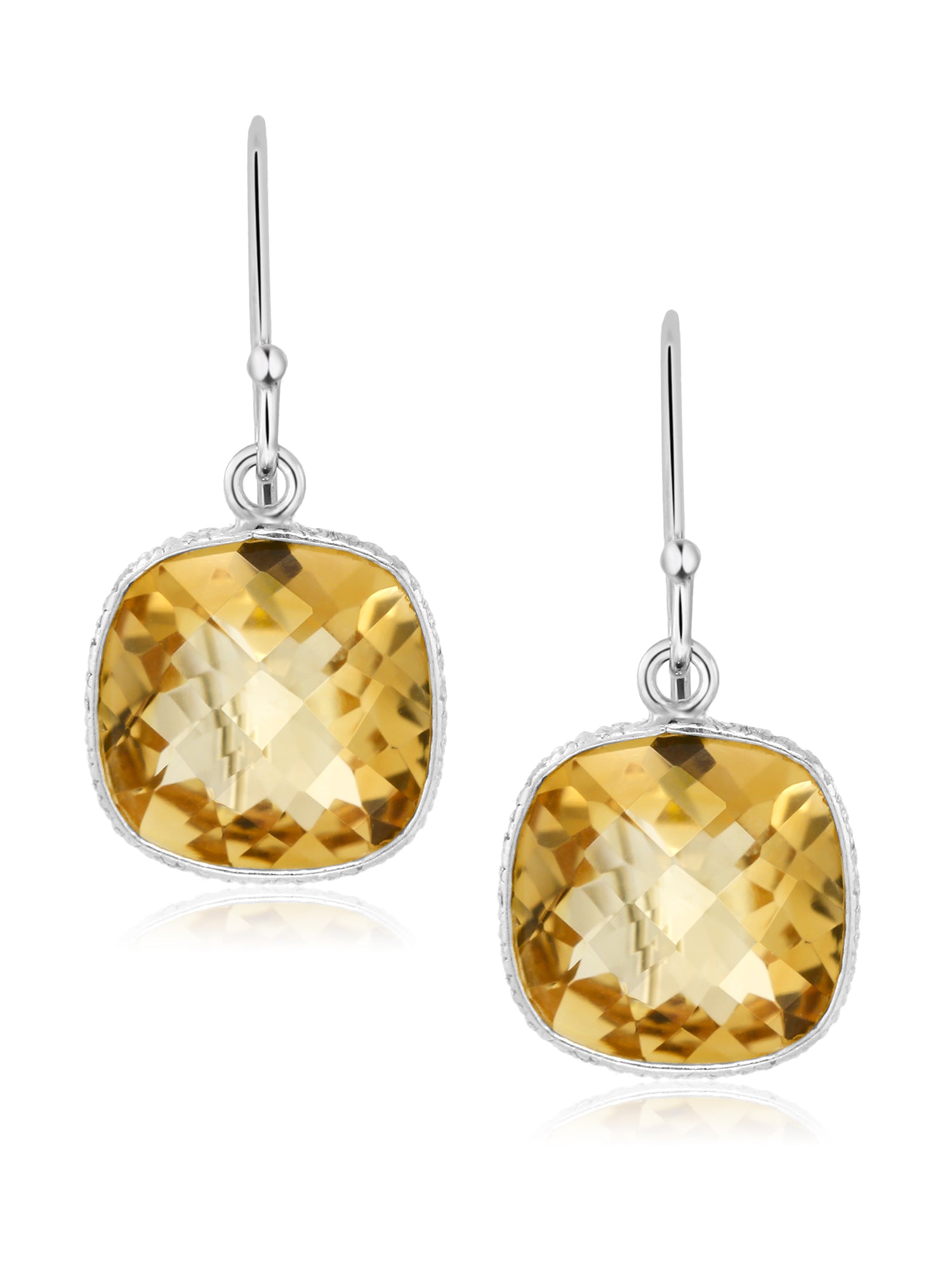 925 Sterling Silver Yellow Citrine Stud Dangle Earrings For Women (10.00 Cttw, Gemstone Birthstone, 11MM Cushion Cut)