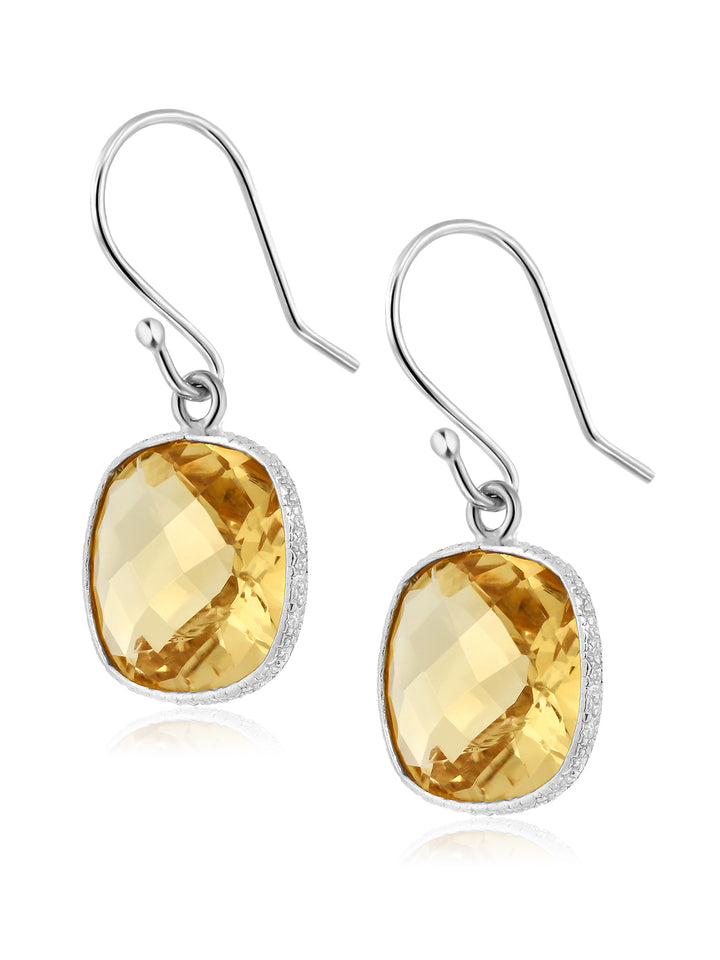 925 Sterling Silver Yellow Citrine Stud Dangle Earrings For Women (10.00 Cttw, Gemstone Birthstone, 11MM Cushion Cut)