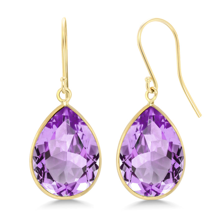 14K Yellow Gold Purple Amethyst Dangle Earrings For Women | 13.00 Cttw | Jewelry Gemstone Birthstone | Pear Shape: 12X16MM | Length: 1 Inch