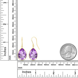 14K Yellow Gold Purple Amethyst Dangle Earrings For Women | 13.00 Cttw | Jewelry Gemstone Birthstone | Pear Shape: 12X16MM | Length: 1 Inch