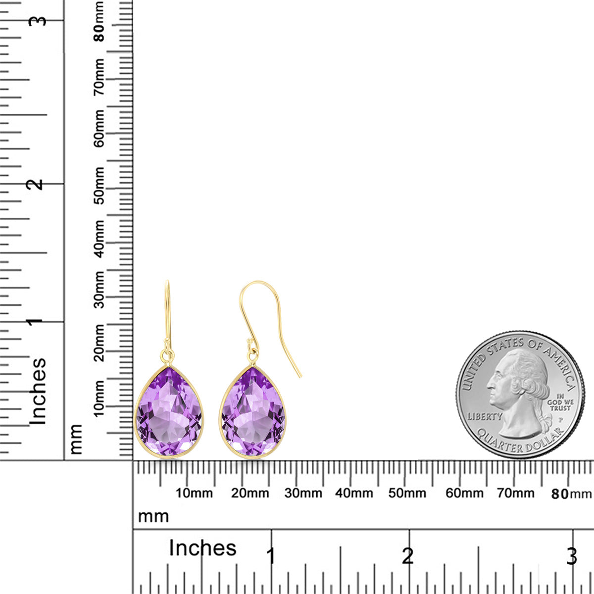 14K Yellow Gold Purple Amethyst Dangle Earrings For Women | 13.00 Cttw | Jewelry Gemstone Birthstone | Pear Shape: 12X16MM | Length: 1 Inch