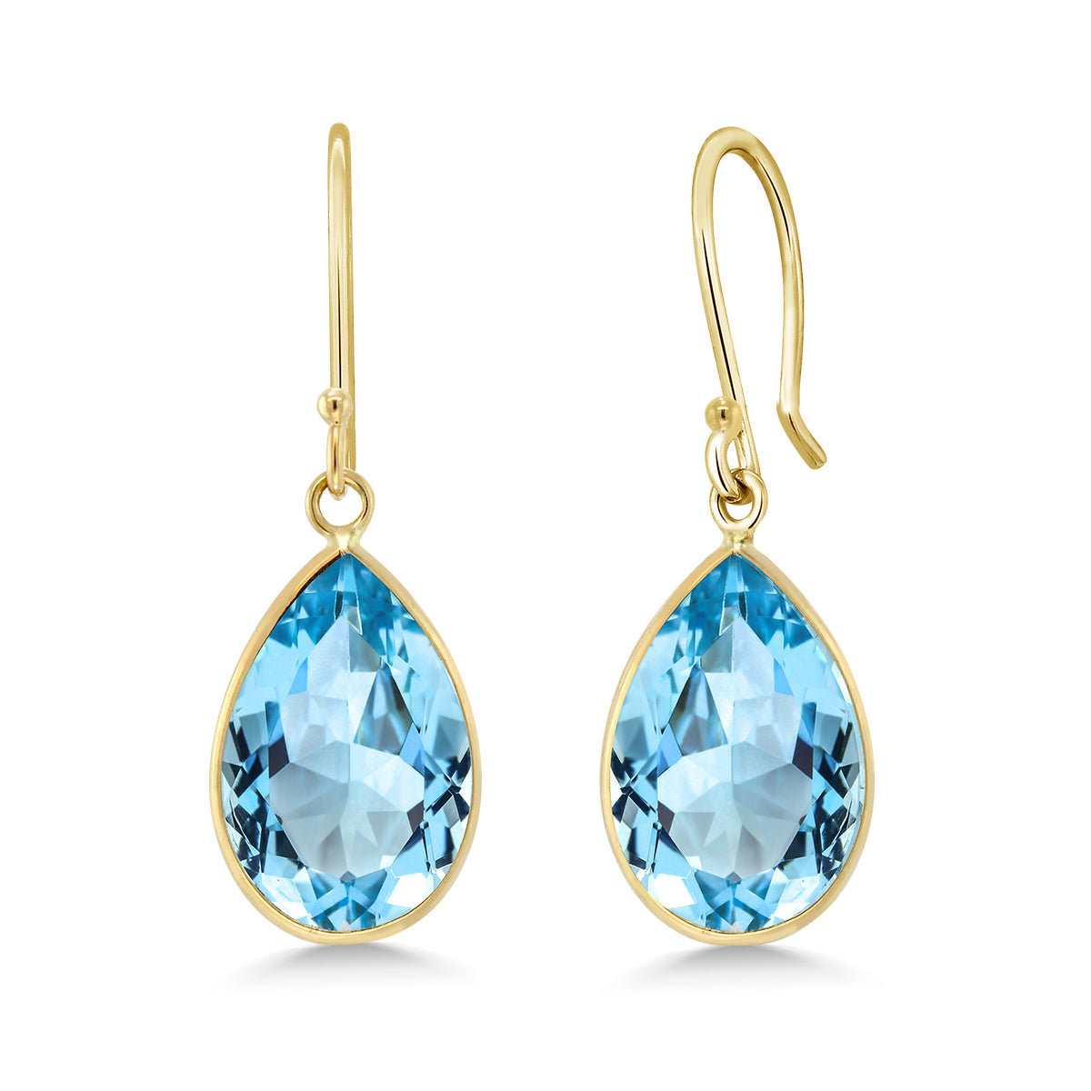 14K Yellow Gold Blue Topaz Teardrop Earrings For Women (13.00 Cttw, Gemstone Birthstone, Pear Shape 10X15MM)