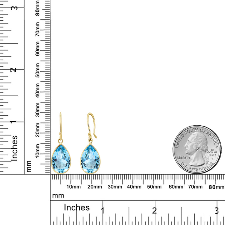 14K Yellow Gold Blue Topaz Teardrop Earrings For Women (13.00 Cttw, Gemstone Birthstone, Pear Shape 10X15MM)