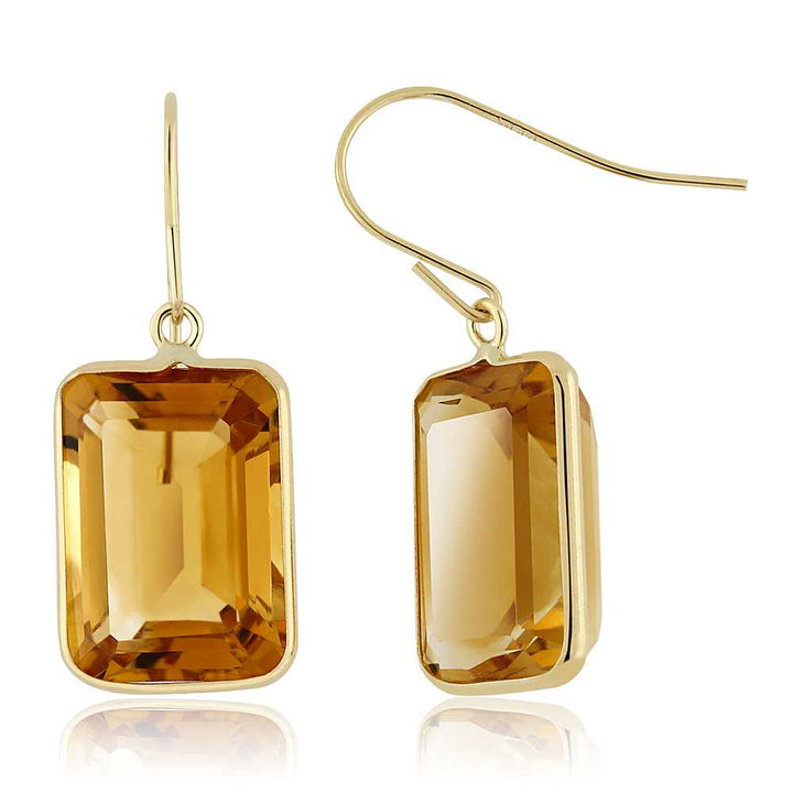 14K Yellow Gold Emerald Cut Citrine Drop Dangle Earrings For Women | 14.00 Cttw | Gemstone Birthstone | Gold Earrings For Women