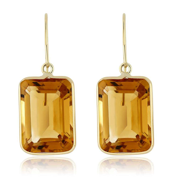 14K Yellow Gold Emerald Cut Citrine Drop Dangle Earrings For Women | 14.00 Cttw | Gemstone Birthstone | Gold Earrings For Women