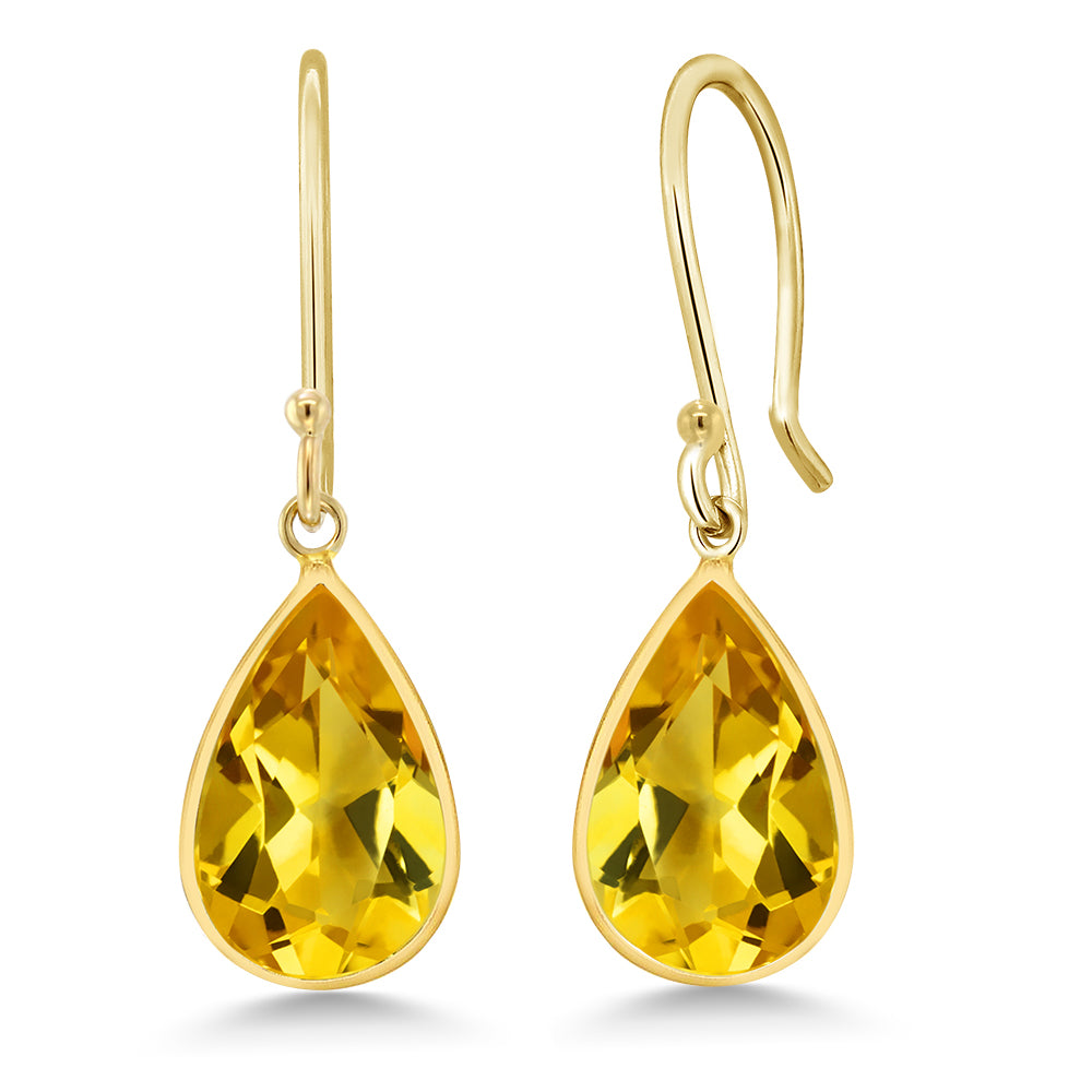 14K Yellow Gold Natural Citrine Drop Earrings For Women (8.00 Cttw, Gemstone Birthstone, Pear Shape 8X12MM)