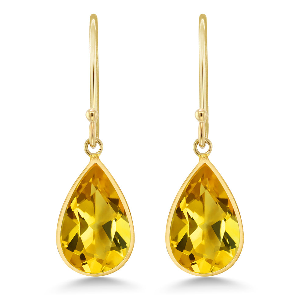 14K Yellow Gold Natural Citrine Drop Earrings For Women (8.00 Cttw, Gemstone Birthstone, Pear Shape 8X12MM)