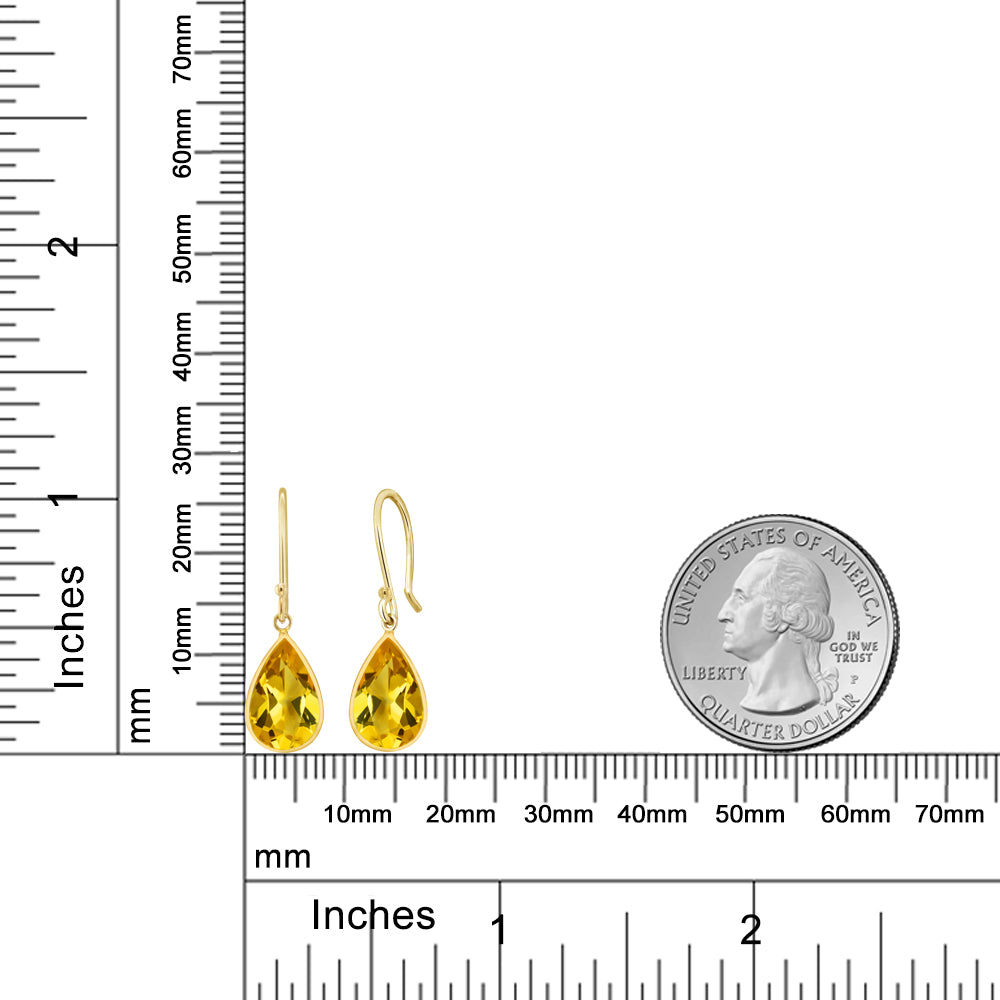 14K Yellow Gold Natural Citrine Drop Earrings For Women (8.00 Cttw, Gemstone Birthstone, Pear Shape 8X12MM)