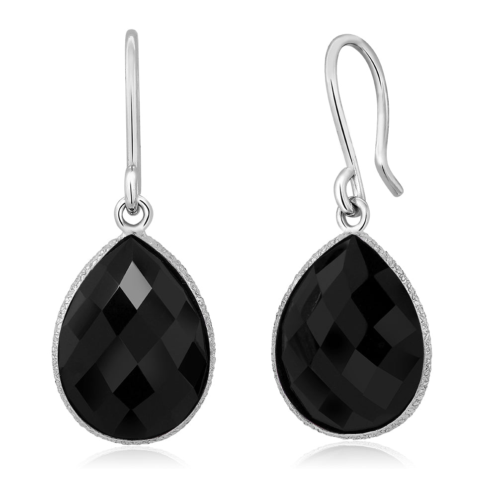 13.00 Cttw Black Onyx Dangle Earrings For Women In 925 Sterling Silver | Gemstone Birthstone | Pear Shape 16X12MM