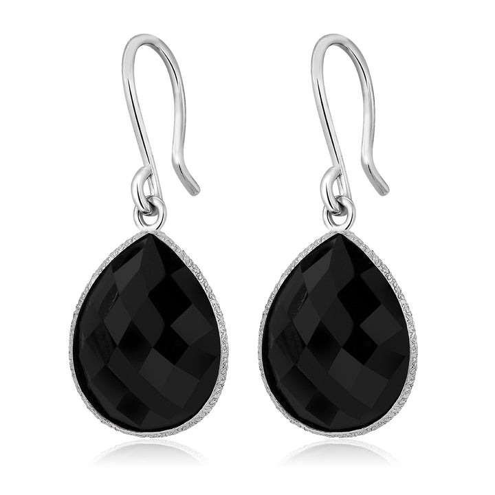 13.00 Cttw Black Onyx Dangle Earrings For Women In 925 Sterling Silver | Gemstone Birthstone | Pear Shape 16X12MM