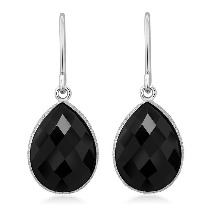 13.00 Cttw Black Onyx Dangle Earrings For Women In 925 Sterling Silver | Gemstone Birthstone | Pear Shape 16X12MM