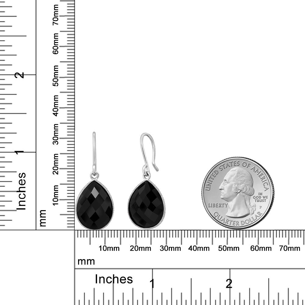 13.00 Cttw Black Onyx Dangle Earrings For Women In 925 Sterling Silver | Gemstone Birthstone | Pear Shape 16X12MM