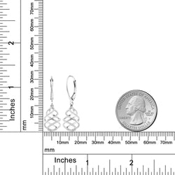 10K Solid White Gold White Diamond Swirl Dangle Lever Back Earrings For Women