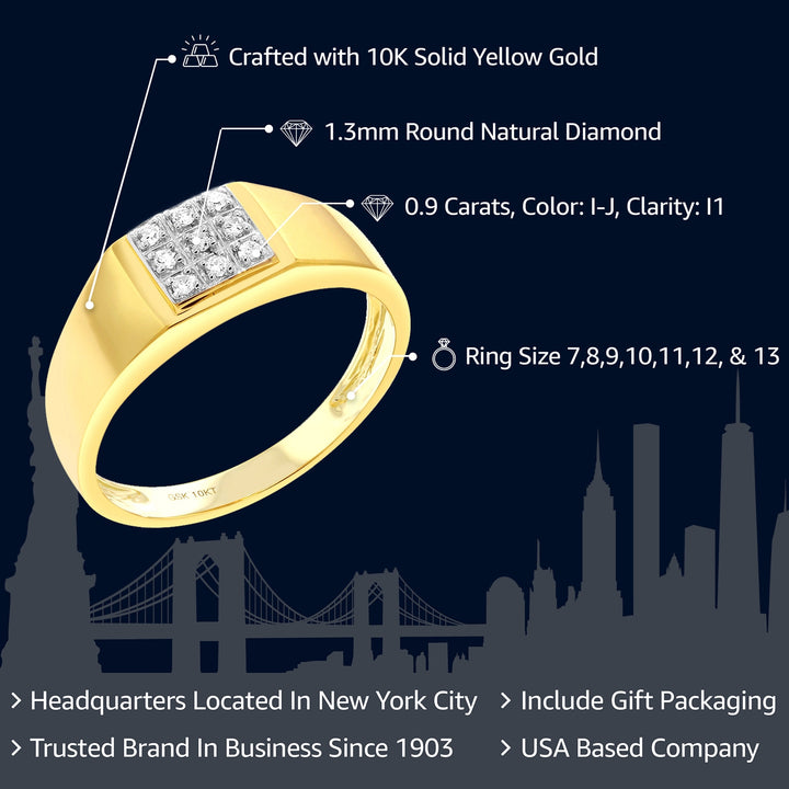 Solid 10k Yellow Gold Natural White Diamond Wedding Anniversary Ring For Men | Available In Size 7,8,9,10,11,12,13