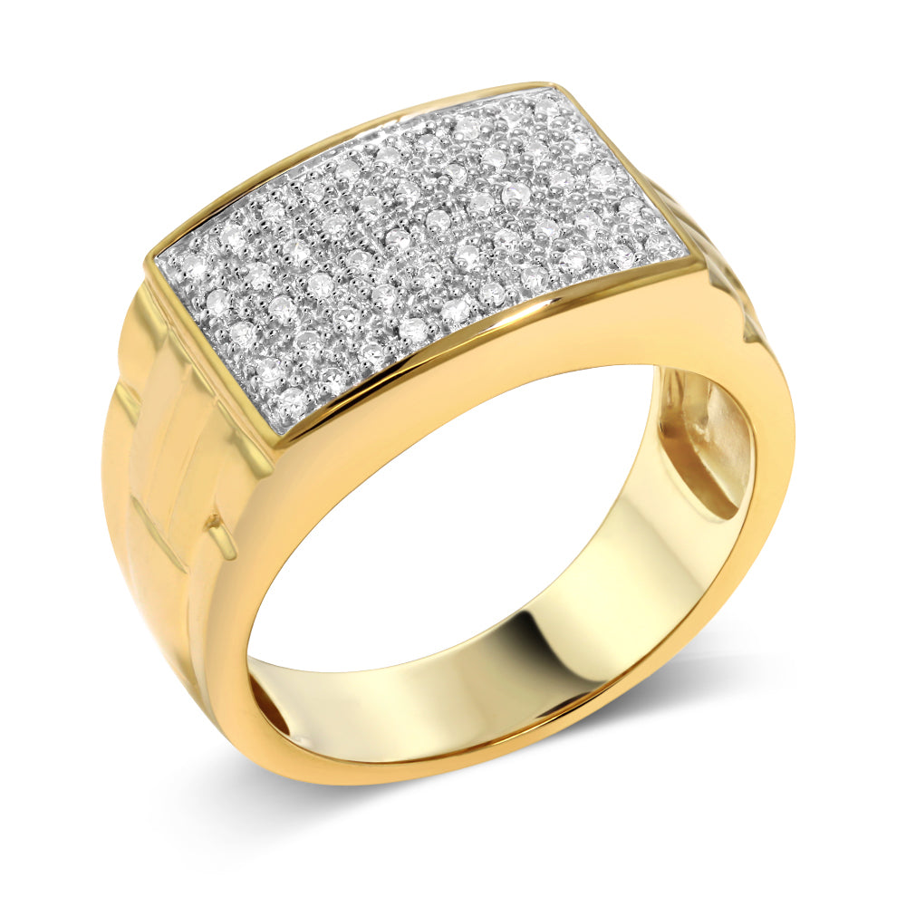 White Diamond Ring For Men In 10K Yellow Gold | Gold Men's Pave Ring | 0.25 Cttw | Available in Size 5,6,7,8,9,10,11,12,13