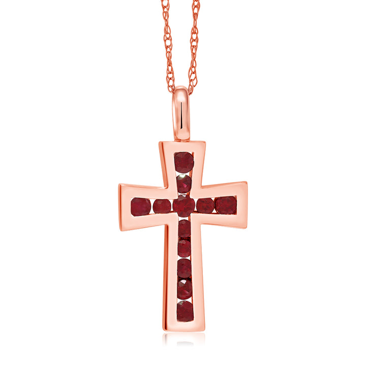 10K Solid White Gold Blue Sapphire or Red Ruby Cross Pendant Necklace (1/2 Cttw, Gemstone Birthstone, Length 0.5 Inch, With 18 Inch 10K Gold Chain)