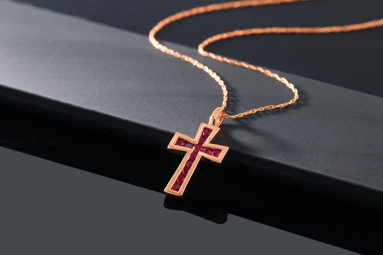 10K Solid White Gold Blue Sapphire or Red Ruby Cross Pendant Necklace (1/2 Cttw, Gemstone Birthstone, Length 0.5 Inch, With 18 Inch 10K Gold Chain)